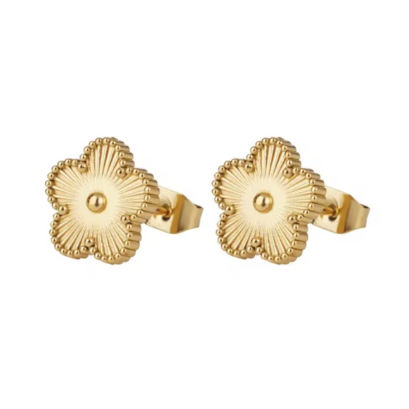Gold Flower Stud Earrings - Picture 1 of 3